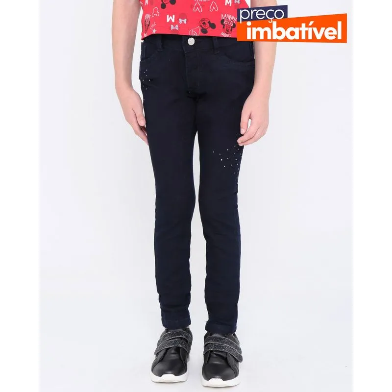 Calça Jeans Infantil Skinny Strass Azul Escuro 8