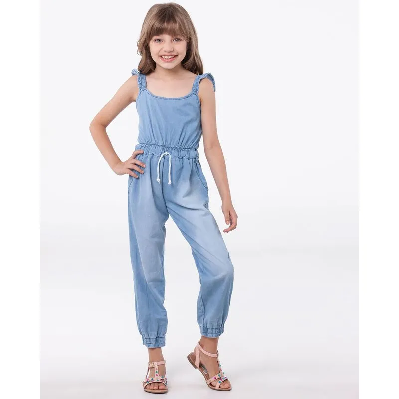 Macacão Jeans Infantil Jogger Regata Azul Claro 8