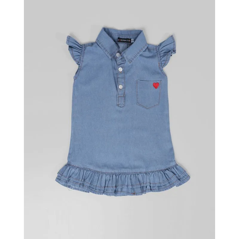Vestido Jeans Bebê Coração Babados Azul G