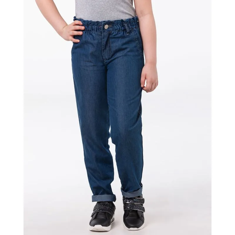 Calça Jeans Infantil Elástico Franzido Azul 6