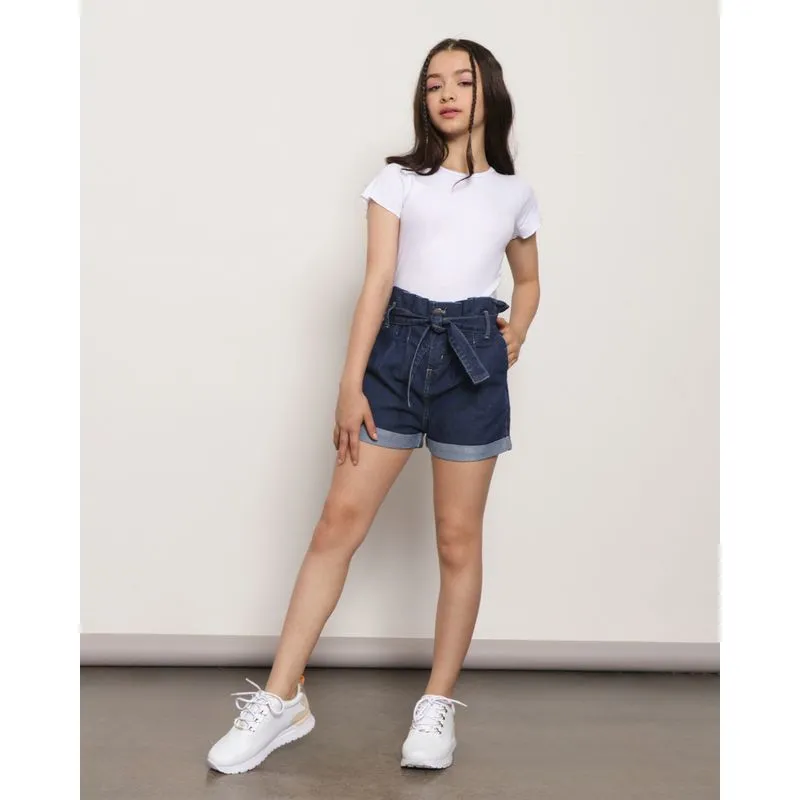 Short Jeans Juvenil Clochard Pregas Azul Escuro 14