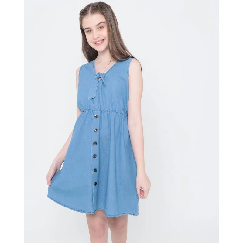 Vestido Jeans Juvenil Nó Botões Azul 12