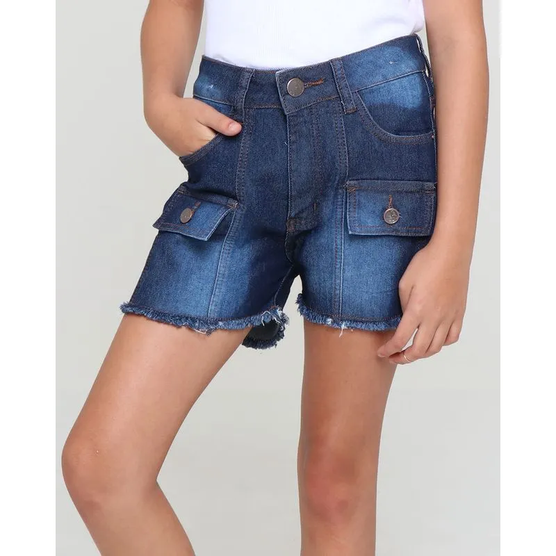 Short Jeans Juvenil Cintura Alta Azul Escuro 10
