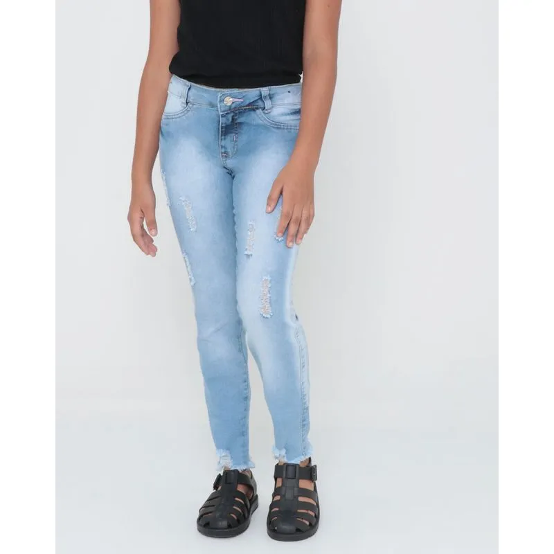 Calça Jeans Juvenil Skinny Destroyed Azul 12