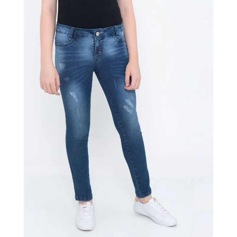 Calça Jeans Juvenil Skinny Puídos Azul 14