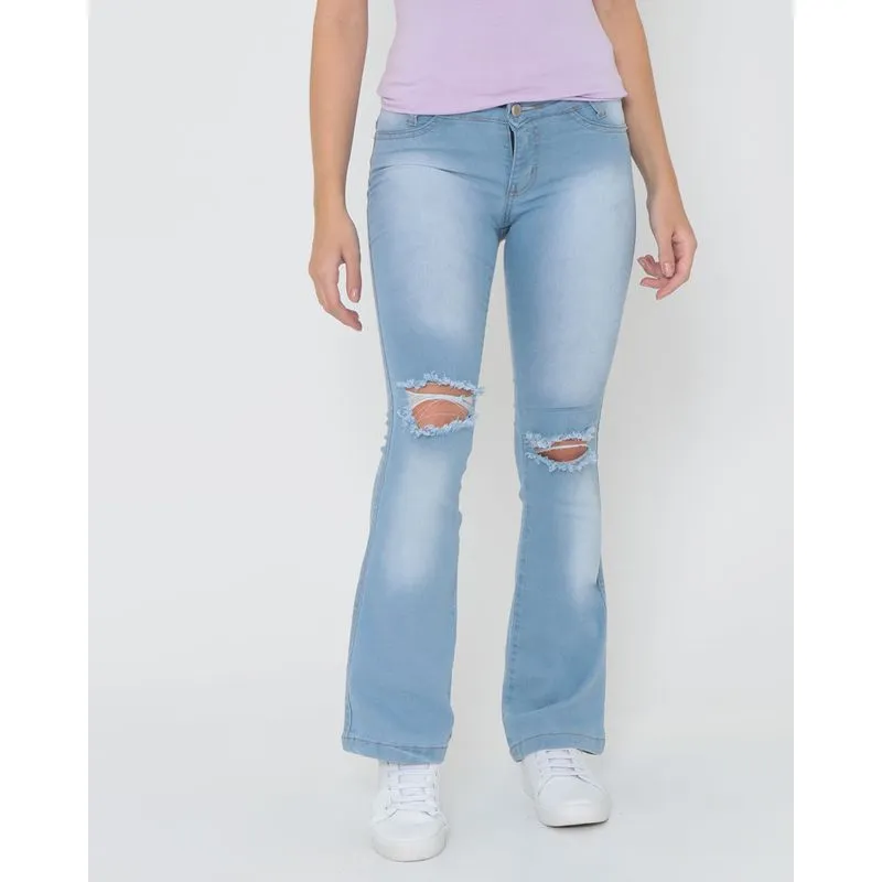 Calça Jeans Juvenil Flare Puídos Azul 10