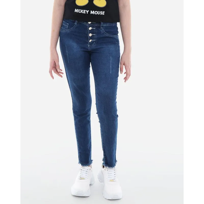 Calça Jeans Juvenil Skinny Botões Azul 16