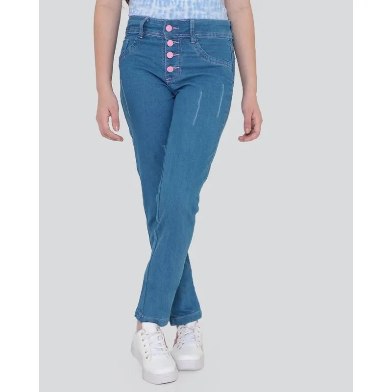 Calça Jeans Juvenil Skinny Com Botões Azul 12
