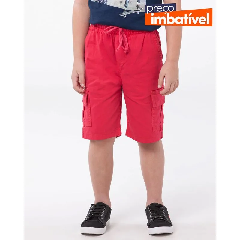 Bermuda Infantil Sarja Bolso Cargo Vermelha 4