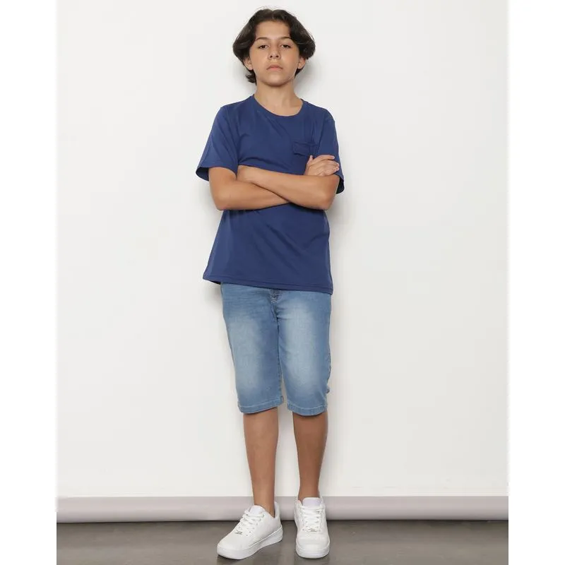 Bermuda Jeans Juvenil Elastano Azul 12