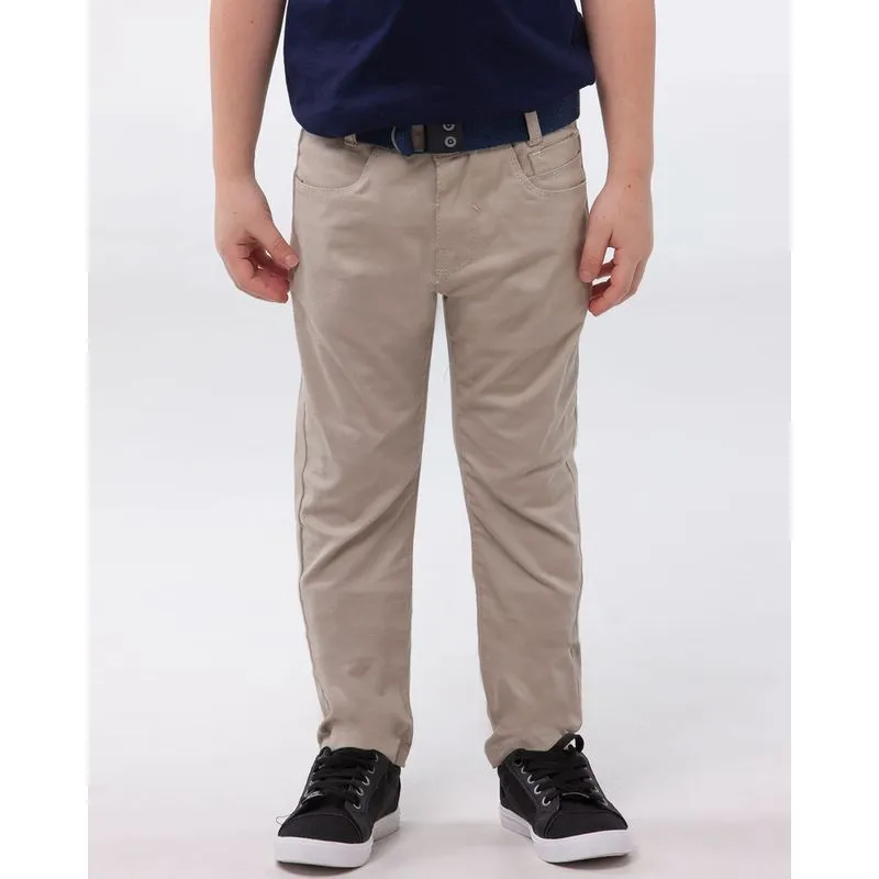 Calça Infantil Sarja Com Cinto Bege 6
