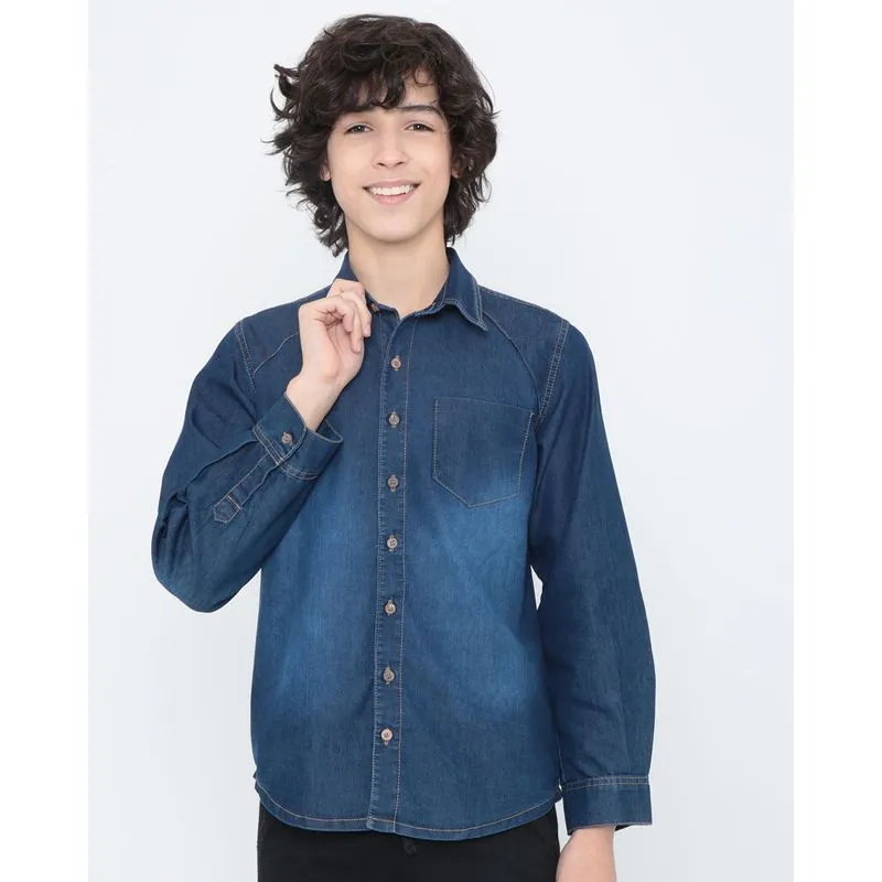Camisa Jeans Juvenil Azul Escuro 14