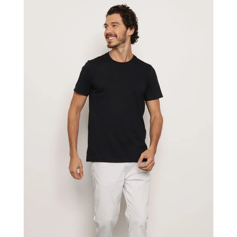 Camiseta Masculina Básica Algodão Manga Curta Preta G
