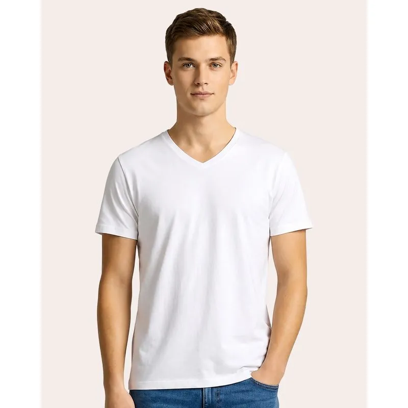Camiseta Masculina Básica Gola V Manga Curta Branca GG