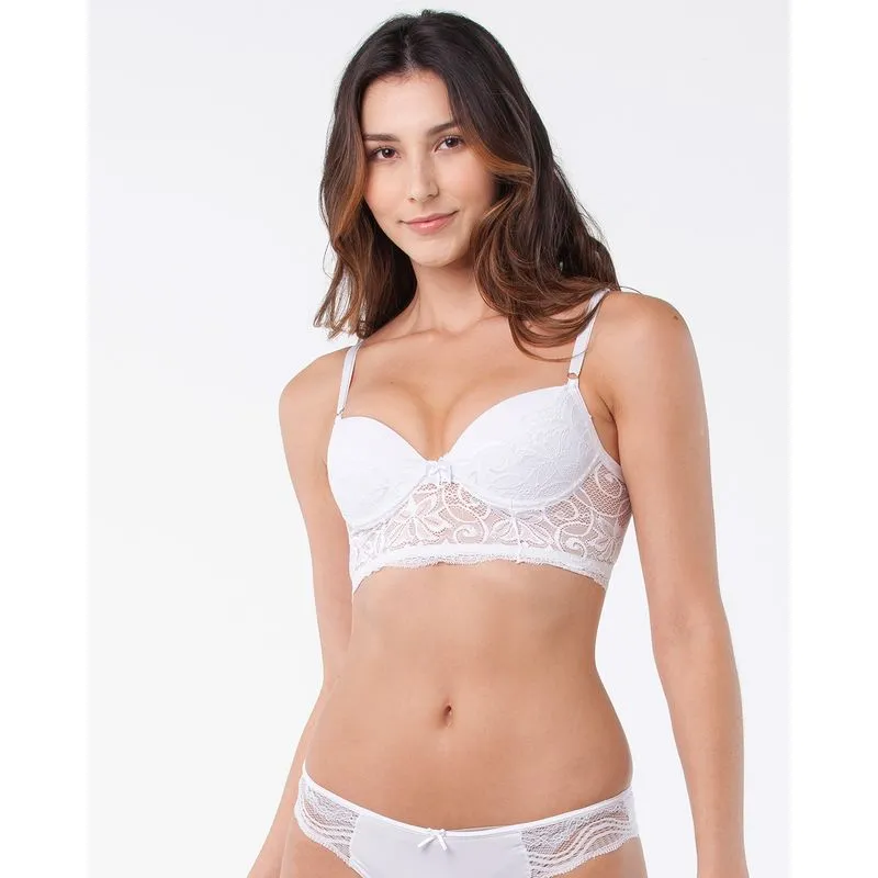 Sutiã Base Alongado Renda Bojo Branco 42