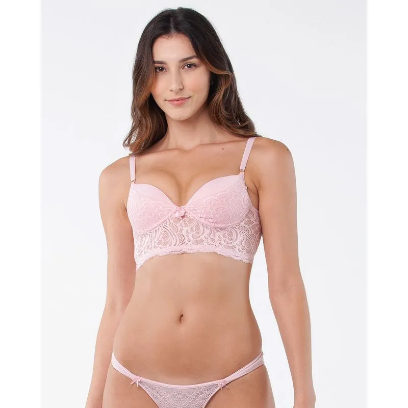Sutiã Base Alongado Renda Bojo Rosa 40