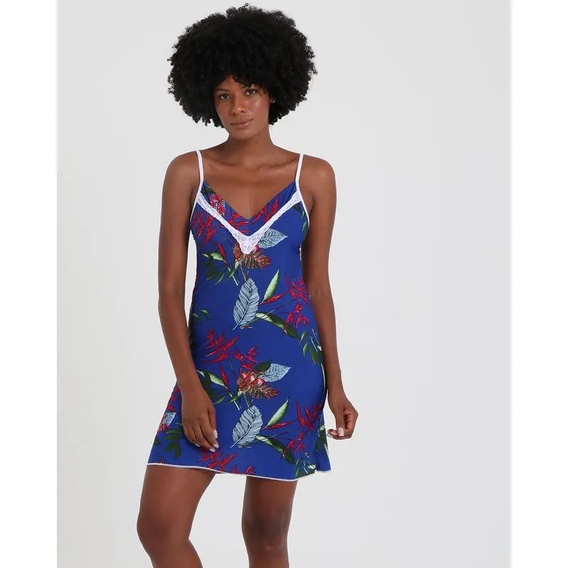 Camisola Liganete Alças Finas Estampa Floral Azul M