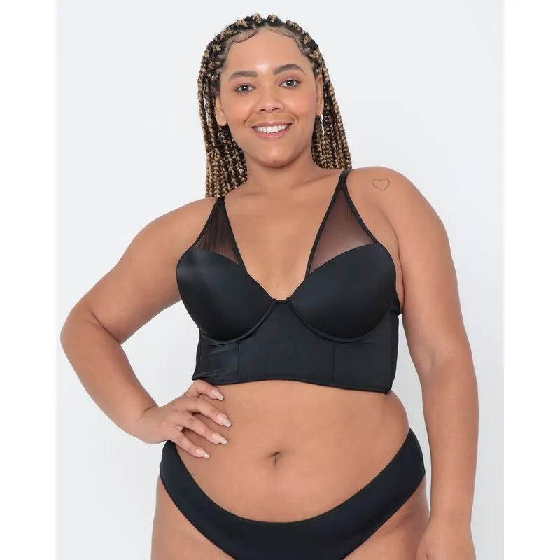 Sutiã Plus Size Alongado Acetinado Preto 52
