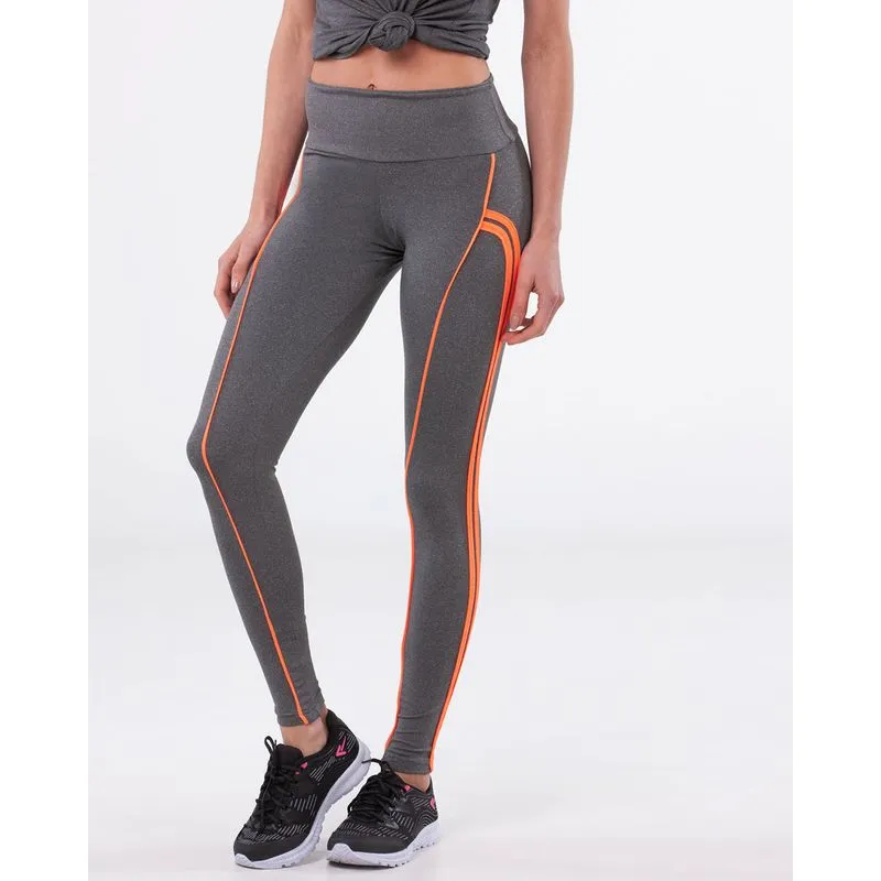Calça Legging Fitness Mescla Listras Cinza P