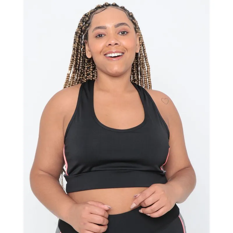 Top Plus Size Fitness Decote Nadador Preto G3