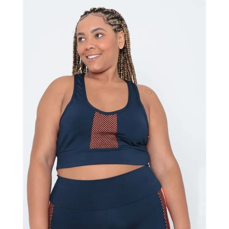Top Fitness Plus Size Decote Nadador Marinho G1