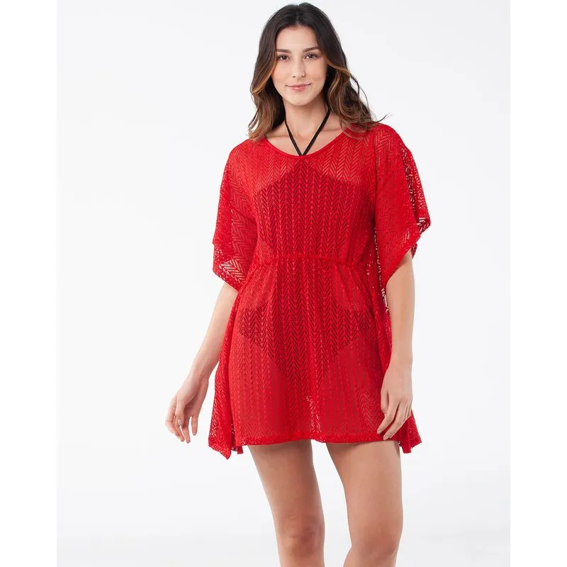 Saída De Praia Feminina Túnica Renda Vermelho G