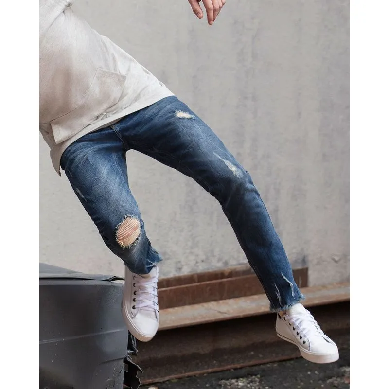 Calça Jeans Masculina Skinny Destroyed Azul Escuro 38