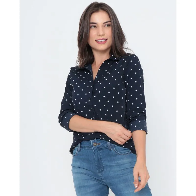 Camisa Feminina Crepe Poá Azul Marinho GG