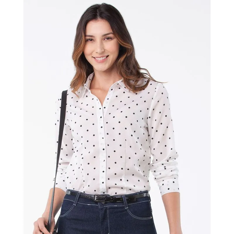 Camisa Feminina Crepe Poá Branca G