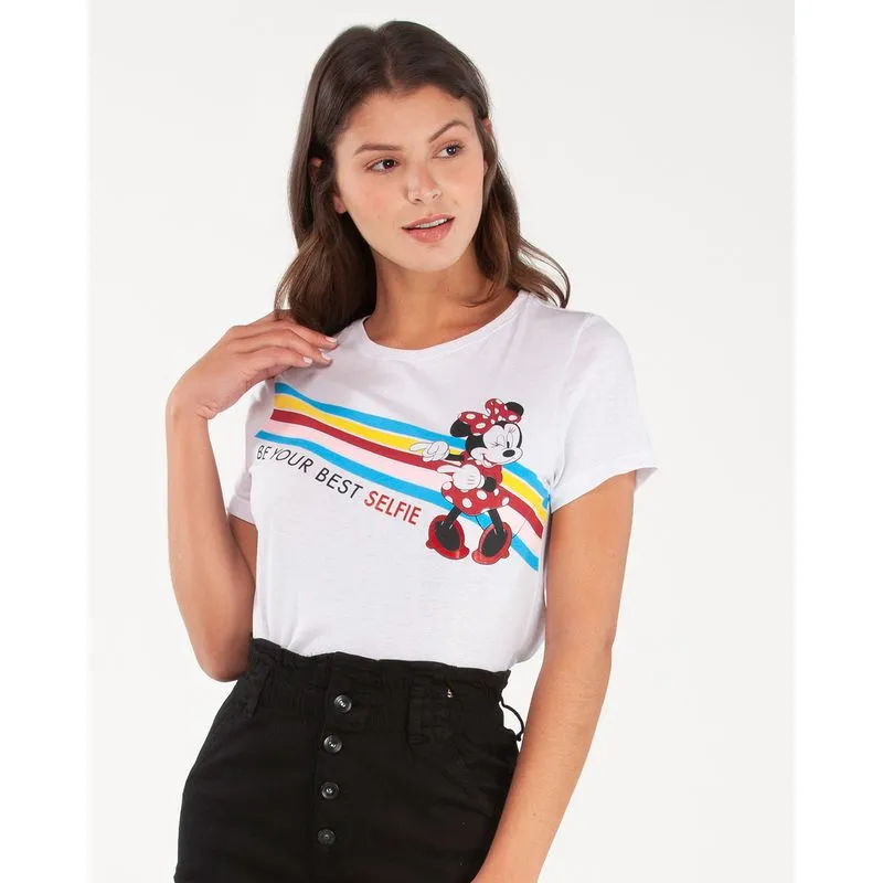 Blusa Estampa Listras Minnie Disney Branca P