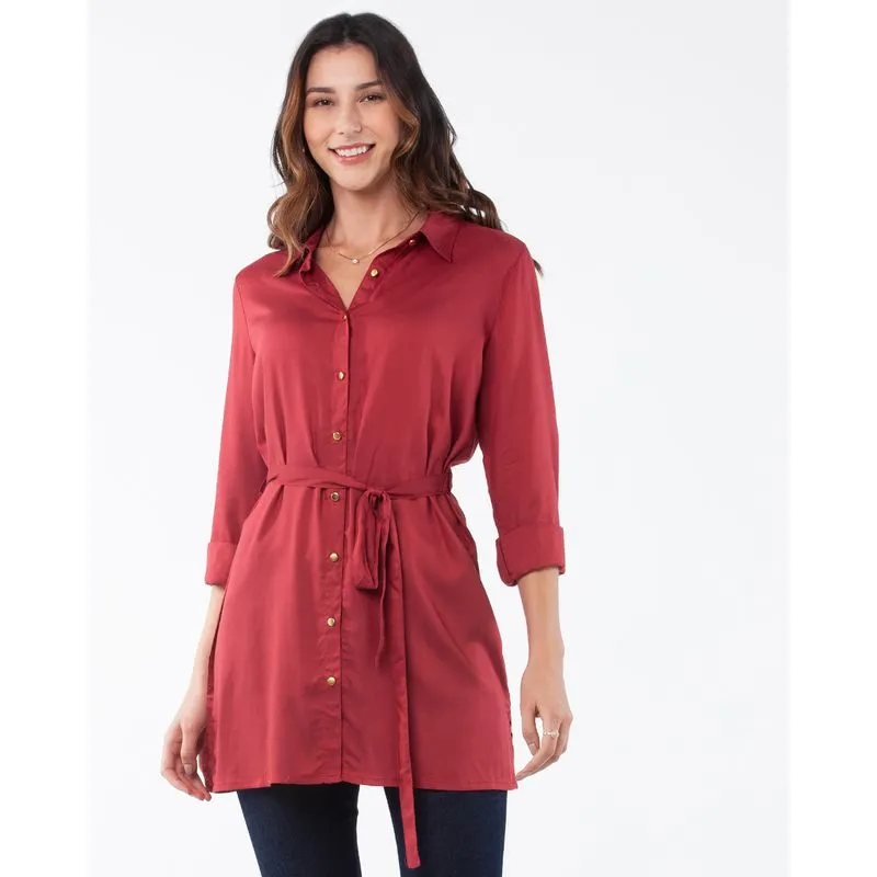 Camisa Feminina Alongada Amarração Vermelha GG
