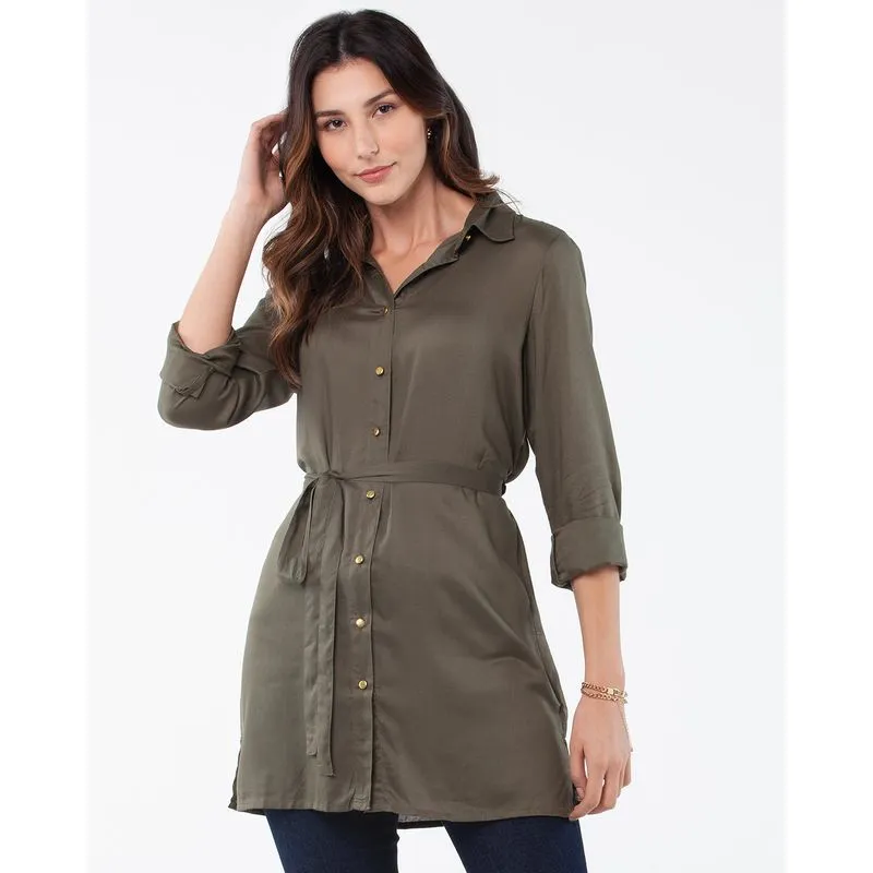 Camisa Feminina Alongada Amarração Verde GG