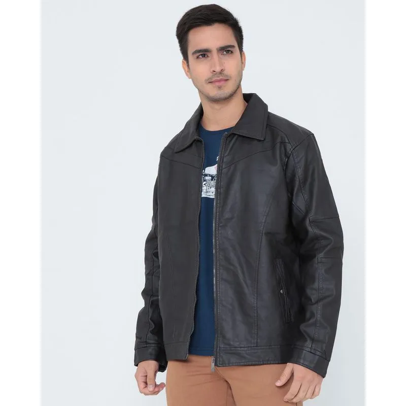 Jaqueta Masculina Biker Com Bolsos Marrom GG