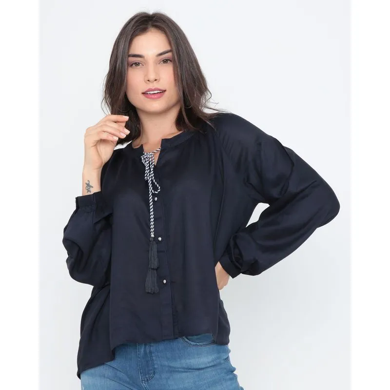 Camisa Feminina Tassel Azul Marinho G
