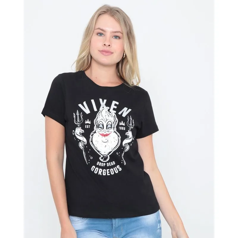 Camiseta Feminina Algodão Disney Vilã Úrsula Preta G