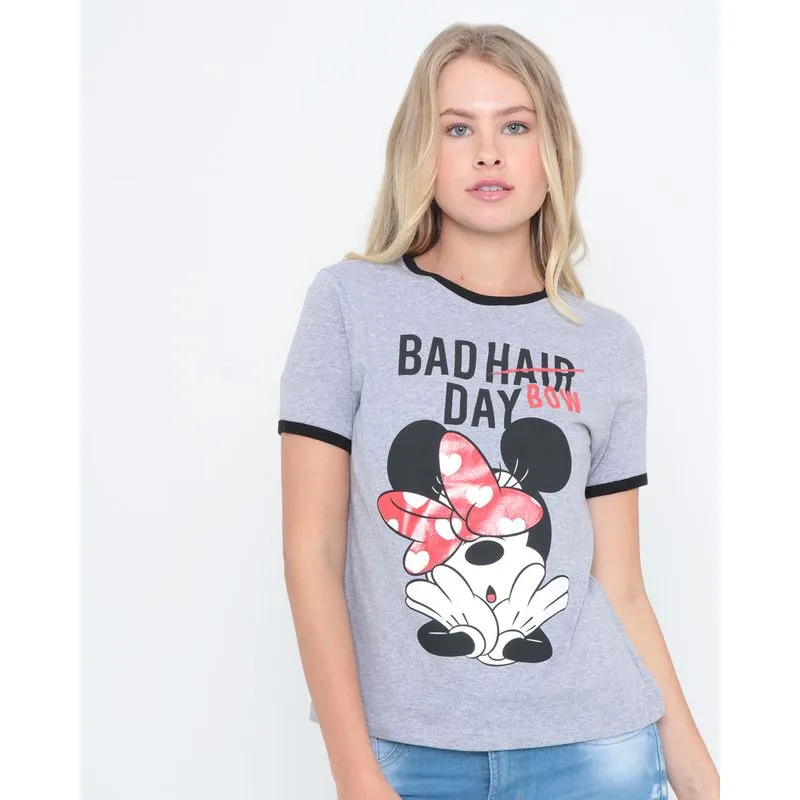 Blusa Manga Curta Estampada Minnie Disney Cinza G