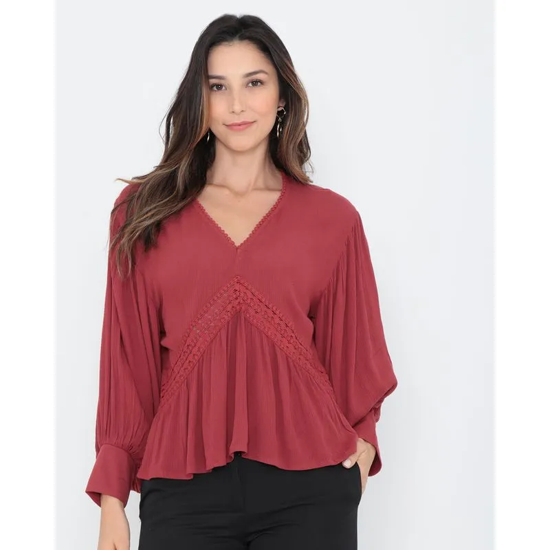 Blusa Bata Renda Terracota P