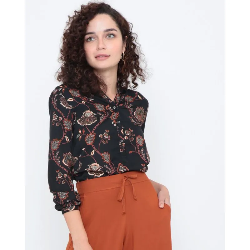 Blusa Estampa Floral Preta G