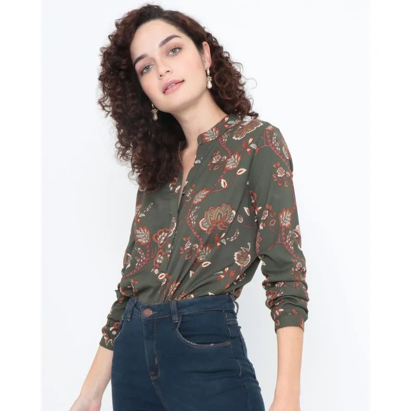 Blusa Estampa Floral Verde P