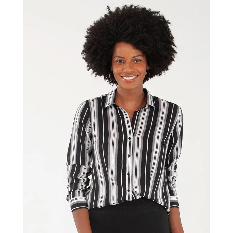 Camisa Feminina Crepe Listrada Branca GG