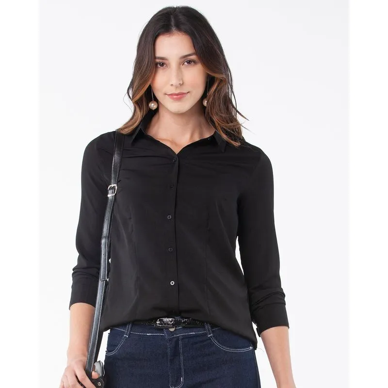 Camisa Feminina Crepe Lisa Preta P
