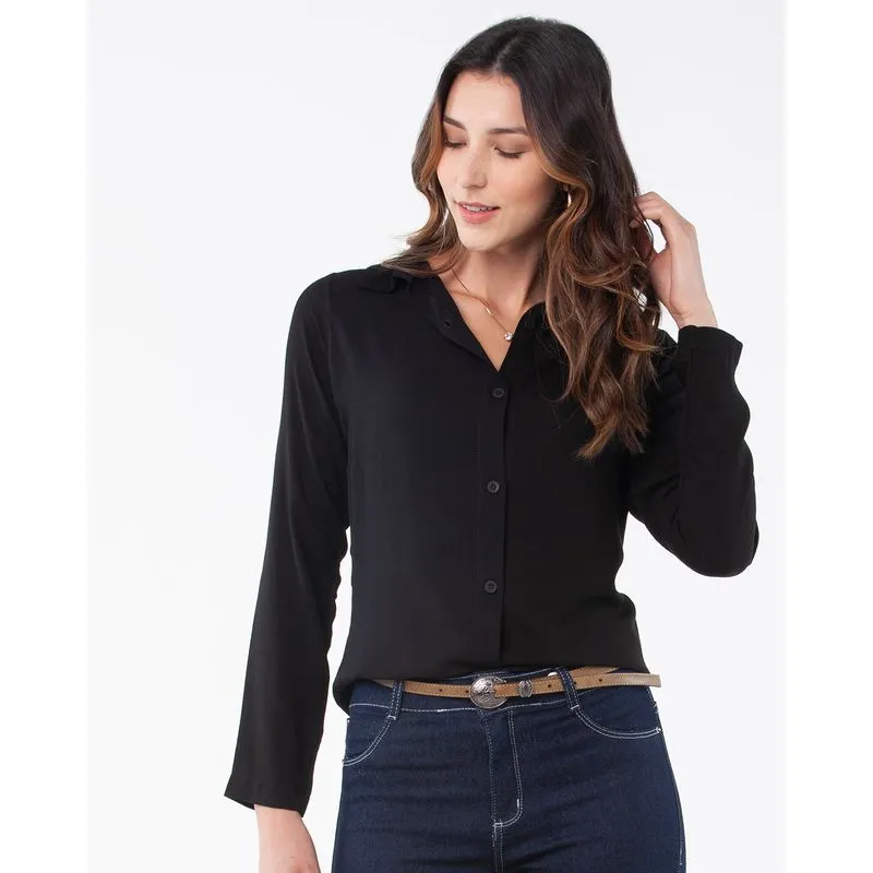 Camisa Feminina Manga Longa Lisa Preta P