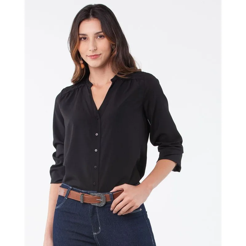 Camisa Feminina Lisa Manga Longa Preta M