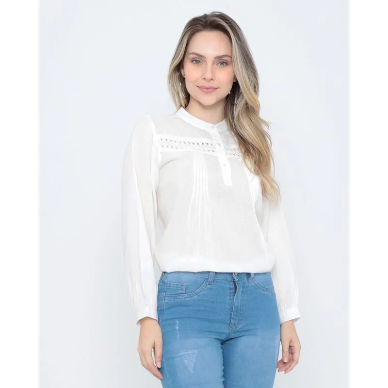 Blusa Renda Manga Longa Off White M