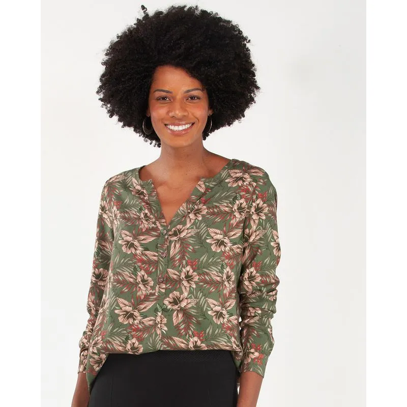 Camisa Feminina Floral Verde M