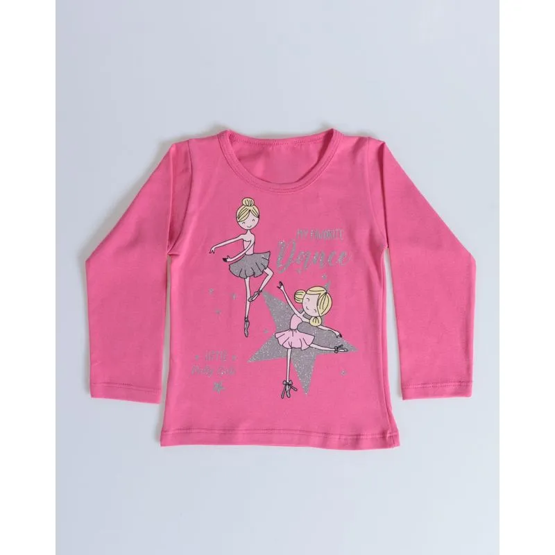 Blusa Bebê Manga Longa Bailarinas Rosa 2
