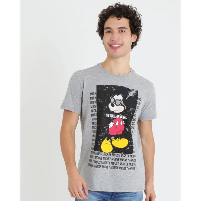 Camiseta Masculina Disney Mickey Mouse Cinza GG