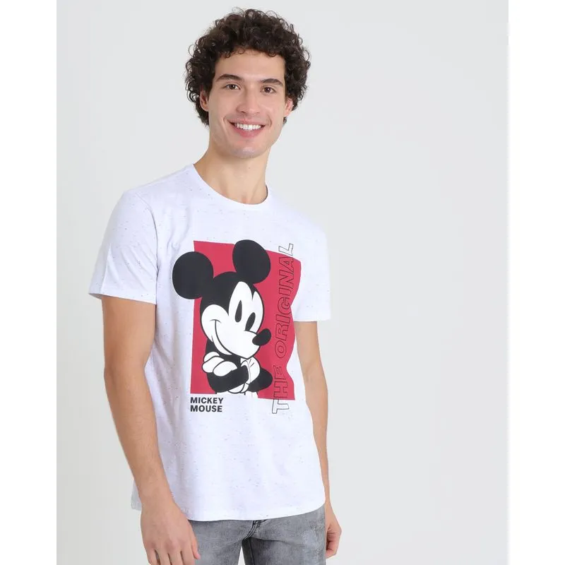 Camiseta Masculina Disney Mickey Mouse Manga Curta Branca XGG