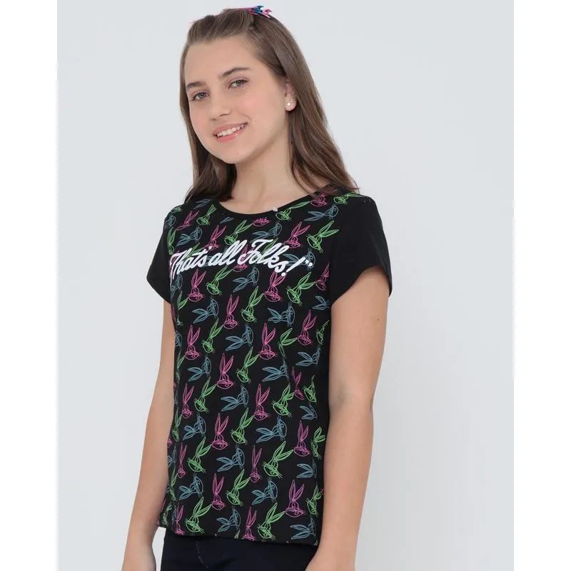 Blusa Juvenil Pernalonga Looney Tunes Preta 10