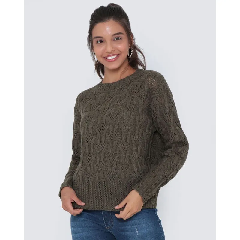 Suéter Feminino Tricô Verde Oliva P